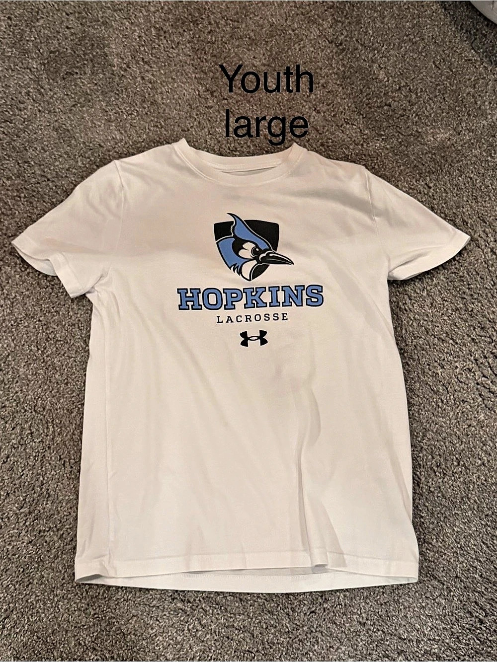 Under Armour Hopkins Lacrosse Tee Boys Large White Blue